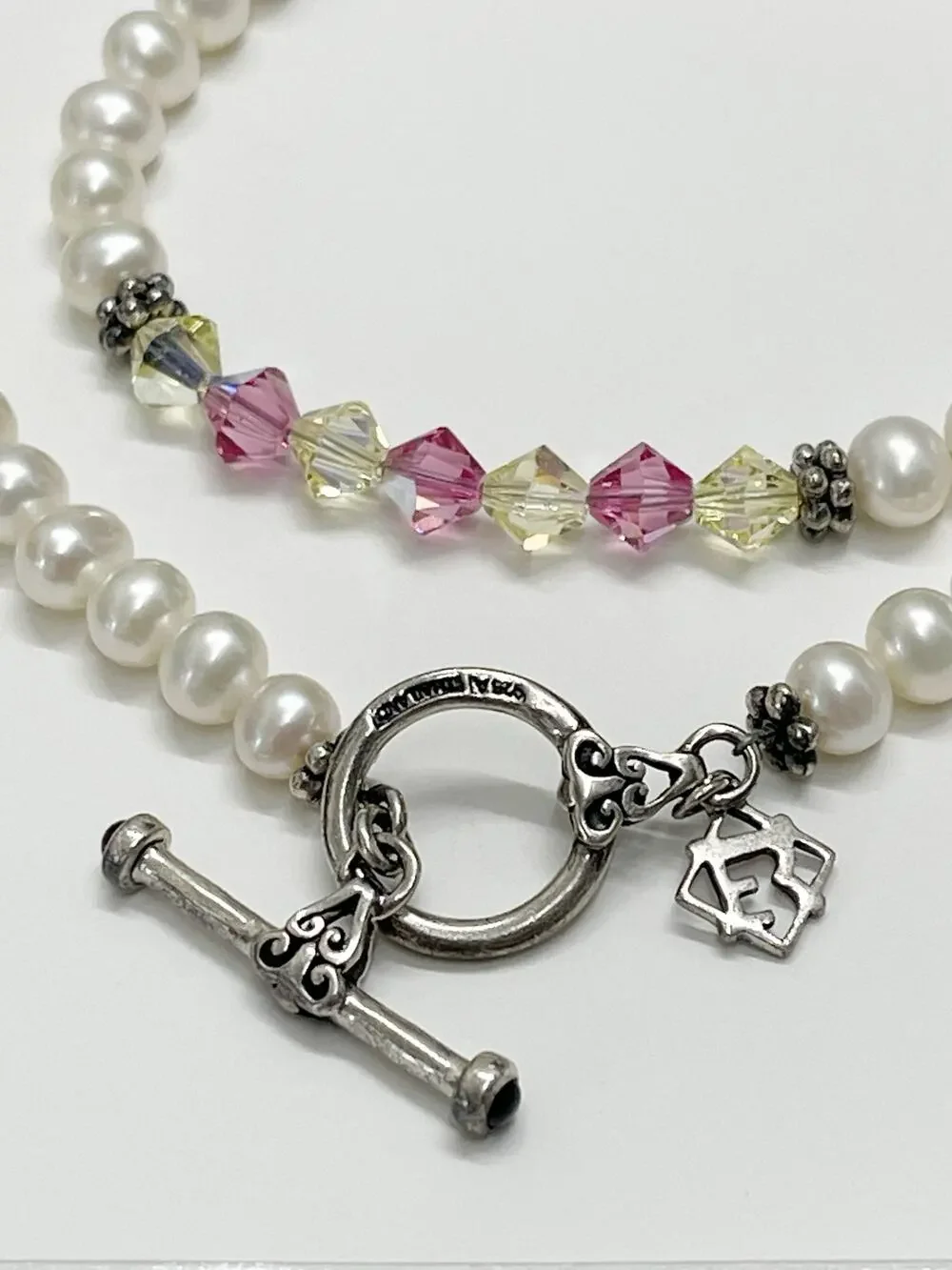 Elyse Ryan Sterling Silver 925 Swarovski Crystal Necklace Pearl Lemonade Toggle